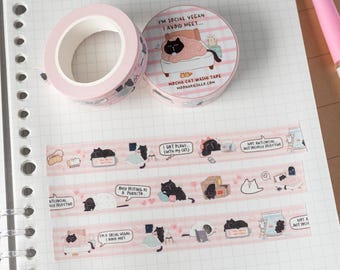 Cat Washi Tape, I'm a social vegan, I avoid meet | Funny Journaling Masking Tape