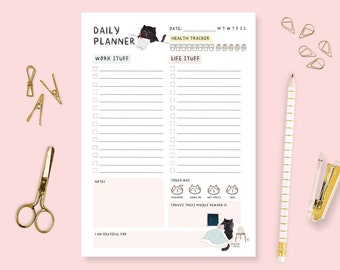 Cat daily planner notepad to do list notepad cute memo pad kawaii organiser hourly planner hourly schedule daily schedule daily planner pad