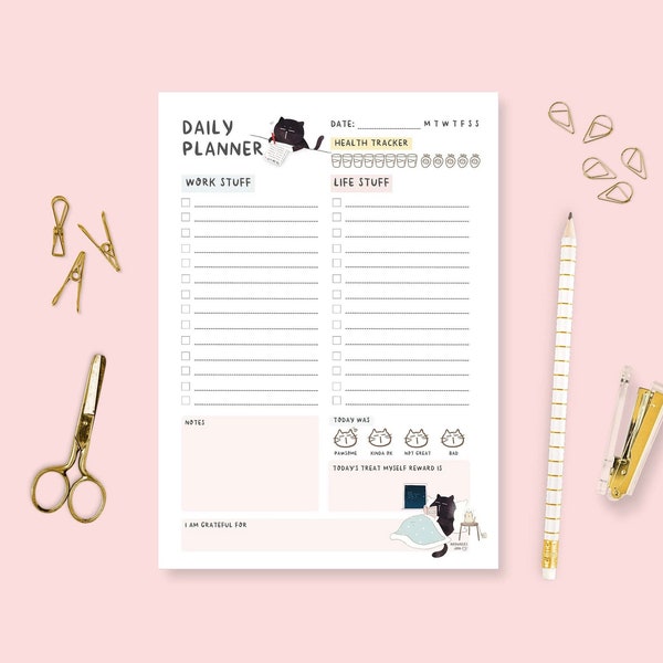 Cat daily planner notepad to do list notepad cute memo pad kawaii organiser hourly planner hourly schedule daily schedule daily planner pad