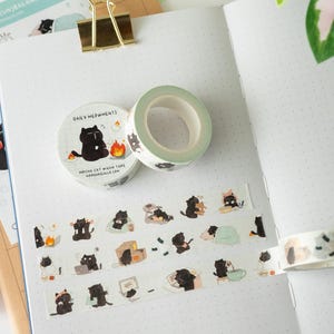 Daily Meowments Black Cat Washi Tape | Funny Cat Planner Tape, Cute Decorative Masking Tape for Journaling, Planner, and Gift Wrapping