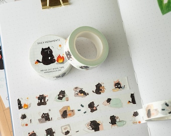 Black Cat Washi Tape, Daily Meowments | Funny Journaling Masking Tape