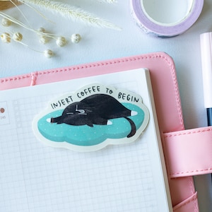 Coffee quote sticker Coffee Cat Sticker black cat sticker Funny Quote Sticker Funny Coffee Sticker Coffee Lover Sticker Coffee Time Sticker