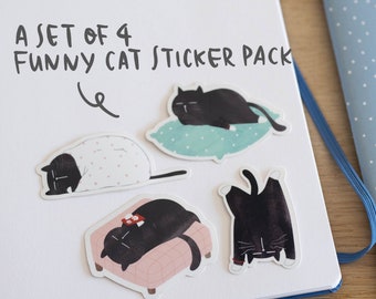 Funny Cat STICKERS PACK Black Cat Sleeping Napping Relaxing Time Out Break Weekend Planning Organizer Labels for Notebook Scrapbook