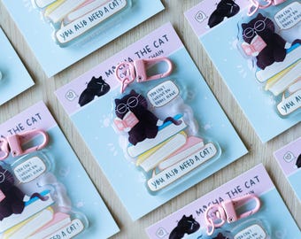 Black Cat Bag Charm, Cat Acrylic keychain