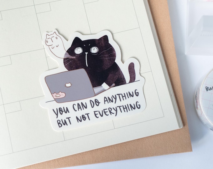 Work in Progress Cat Art Holographic Matte Vinyl Sticker | Cute Kawaii ...