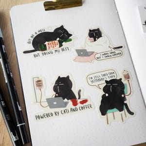 Relatable cat stickers pack Gift for Cat Moms Lazy cat stickers Funny cat stickers pack Coffee Cat Stickers Animal stickers coffee lover