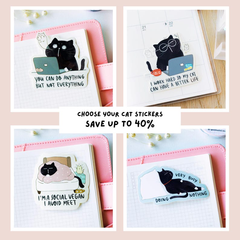 Funny Cat Stickers Bundle | Laptop, Water Bottle Decals imagem 1