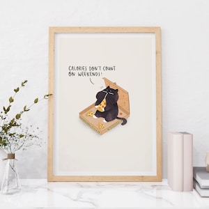 Funny cat wall decor Kitchen wall art Pizza wall art Black cat art print Pizza Lover wall decor Wall art funny quote
