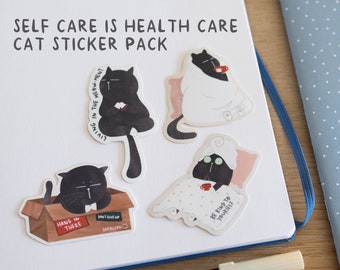 Self Care STICKERS PACK Black Cat Mindfulness Self Love Wellness Everyday Planner Organizer Kitten Labels for Notebook Journal Scrapbook