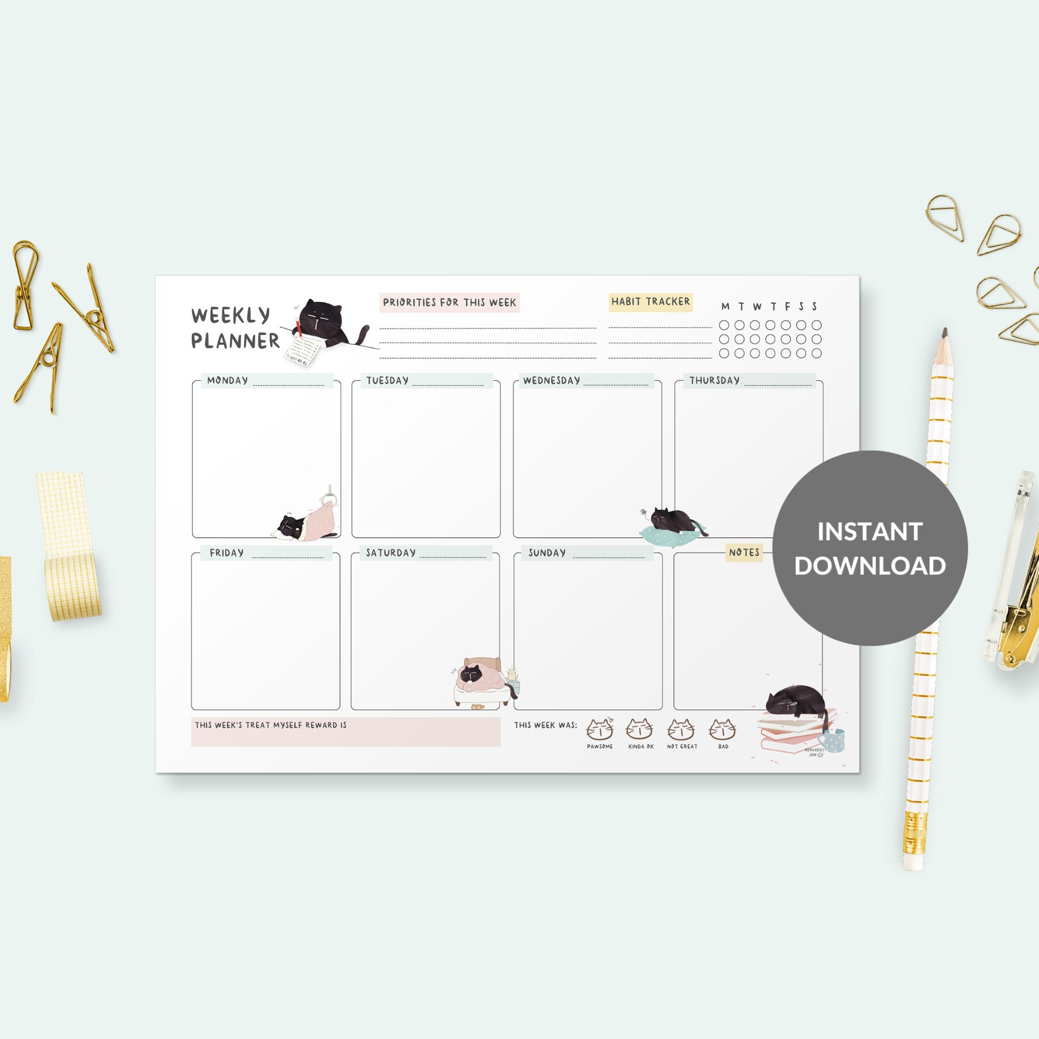 Cat Weekly Planner Printable, Cat To-do List (digital Download) - Etsy