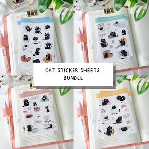 Cat Sticker Sheet Bundle | Mix and Match Funny Cat Stickers for Journaling, Planners, Scrapbooking | Cute Cat Lover Gift