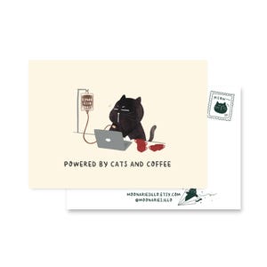Coffee lover cat postcard, funny caffeine stationery, coworker card, productivity cat card, coffee shop postcard, coffee quote postcard