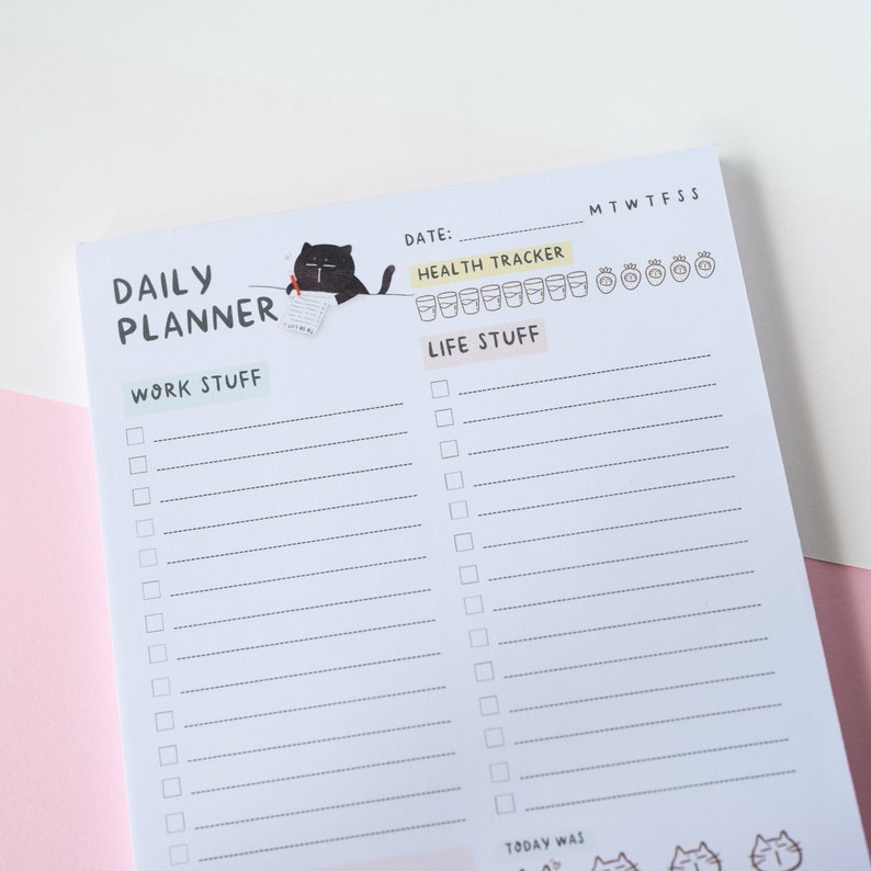 Cat daily planner notepad to do list notepad cute memo pad kawaii organiser hourly planner hourly schedule daily schedule daily planner pad image 3