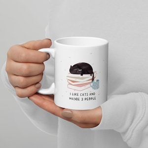 Introverted Mug I Like Cats and 3 People Sleeping Lazy Black Cat Book Lover Antisocial Coffee Tea Workplace Cup Kitten Owner Gift