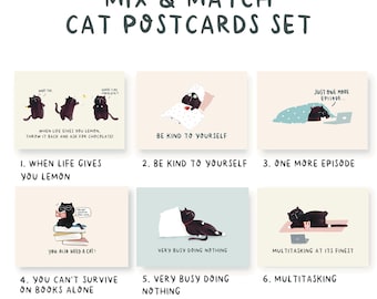 Funny Black Cat Postcard Set, Humorous Greeting Cards