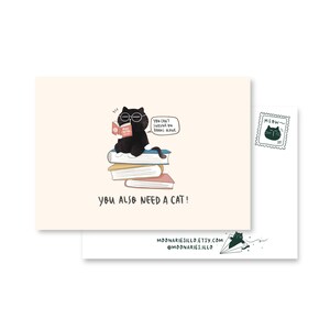 Cute cat postcard, cute book lover gift, all occasion card, book club gift, funny cat card, book lover postcard, bookshop card