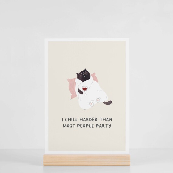 Funny cat art print, gift for him, funny cat illustration, mini art print, gift for husband, gift for him, gift for cat lovers, gift for her