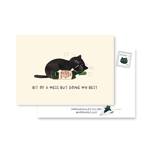 Funny cat postcard, relatable introvert card, cute cat stationery, coworker postcard, self-care cat art, all occasion card, family card