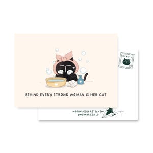 Feminist cat postcard, self-care stationery, empowering cat art, funny strong woman card, cute aesthetic postcard, women's day card