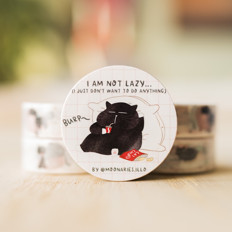 Lazy cat washi tape cute planner washi tape bullet journal tape cute animal washi tape kawaii washi tape cat stationery black cat washi tape image 2