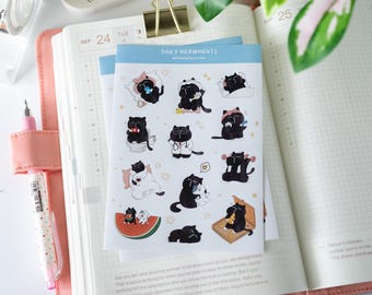 Daily Meowments Black Cat Sticker Sheet | Funny Stationery, Planner Stickers