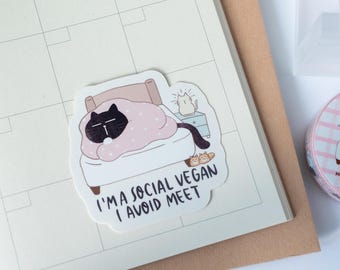 Social Vegan Black Cat Meme Sticker, Sarcastic Humor, Laptop Decal