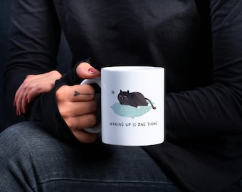 Sarcastic Black Cat Coffee Mug, Funny Ceramic Cat Lover Gift