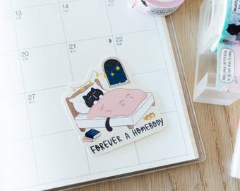 Cozy Cat Homebody Sticker, Waterproof Vinyl Sticker