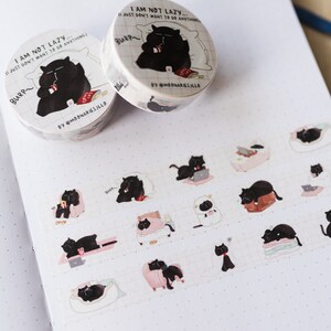 Lazy cat washi tape cute planner washi tape bullet journal tape cute animal washi tape kawaii washi tape cat stationery black cat washi tape image 3