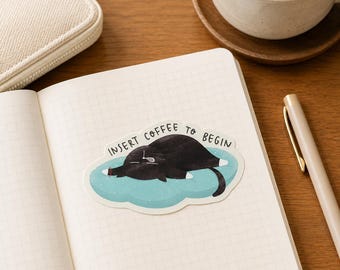 Insert Coffee Black Cat Sticker - Funny Coffee Lover Gift