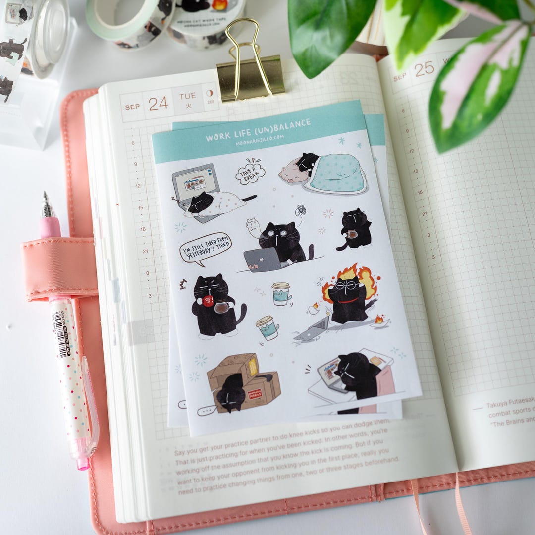Funny Cat Work Life Sticker Sheet | Cat Planner Stickers - Etsy