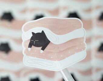 Lazy cat vinyl waterproof sticker | Black cat sticker | Cat laptop sticker | Journal sticker | Cat planner sticker | Gift for her