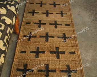 2x10 ft Black Beige Hemp Jute Runner Rug,Custom Size Large Floor Area Hallway Runner,Boho Home Decor Livingroom Bedroom Rustic Indian Runner