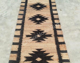 Black Beige Hemp Jute Stairs Runner Rug,Home Decor Living Bedroom Hallway Kitchen Rustic Rug,Custom Size Large Floor Area Handmade Carpet