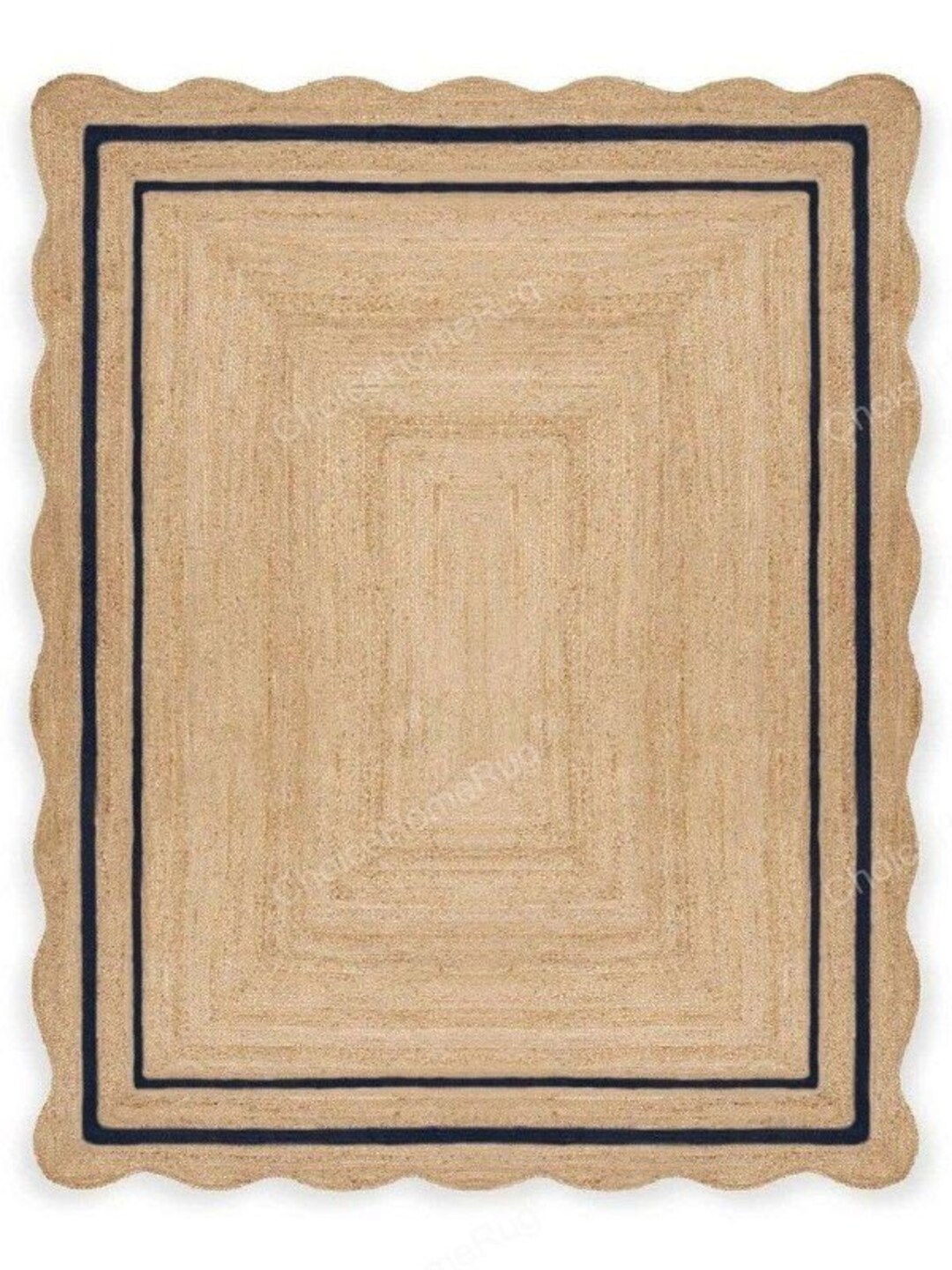 Wave Edge Rug 5x8ft Black Border Wave Edge Scallop Braided Jute Rugboho - Etsy