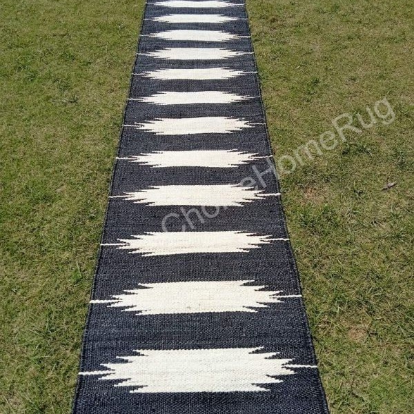 2.5x24 ft Black White Stairs Hemp Jute Runner Rug,Custom Size Large Floor Hallway Area Runner,Boho Home Decor Livingroom Bedroom Rustic Rugs