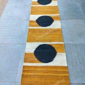 Handmade yellow black jute runner, jute table runner dining room,