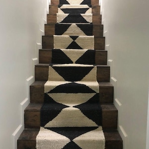 2x22 ft Black Natural Beige Hemp Stairs Jute Runner Rug,Indian Handmade Custom Size Large Floor Area Hallway Rug,Boho Home Decor Rustic Rugs