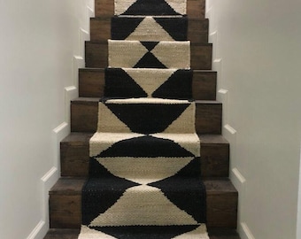 Schwarzer Jute-Treppenläufer 6 x 6 m - Rauten-Muster