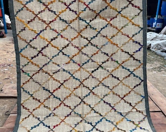 Handmade Moroccan Design Wool Jute Kilim Rug,, Boho Farmhouse Carpet, Neutral Decor Living room Bedroom Rug, Custom Size