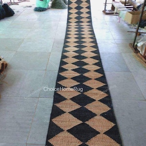 2 x 22 ft Diamond Stairs jute Runner Rugs,Vintage Large Area Runner Rug,Traditional Bohemain Home Decor Jute Rugs,Natural Jute Runner Rug