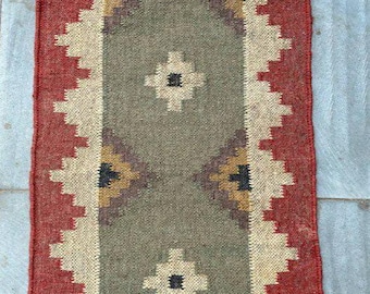 Red Green Wool Jute Kilim Runner Rug, Flatweave Hallway Stairs Long Corridor Runner,Living room bedroom custom size Carpet