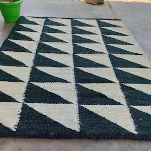 Handmade Jute Rug: Black & Beige Geometric Boho Rug