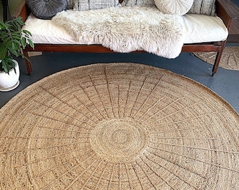 6x6 ft Ark Braided Round Jute Rug,Custom Size Hallway Floor Area Beige Rug,Bohemian Home Decor Livingroom Bedroom Jute Rug,Indain Round Rug