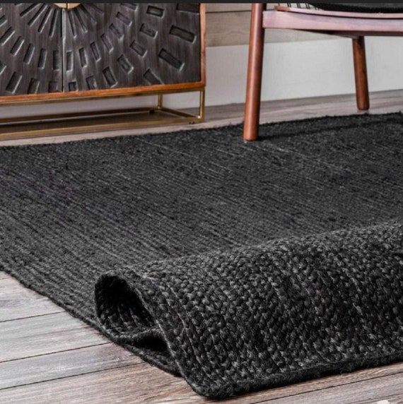 Tappeto in iuta intrecciata nera naturale 2,4 x 3 metri, tappeto