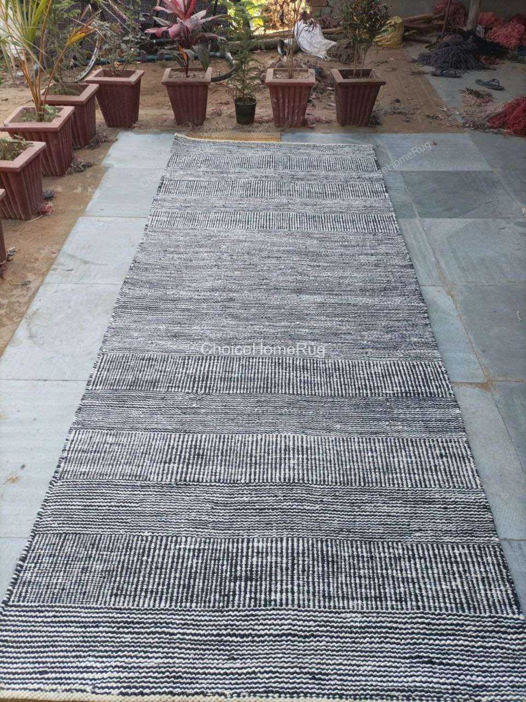 Buy Black and White Striped Jute Runner Rug: 3x10 Ft Boho Hallway