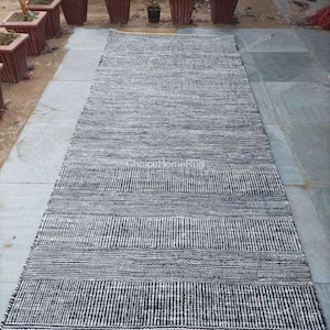 Black and White Striped Jute Runner Rug: 3x10 ft Boho Hallway Rug
