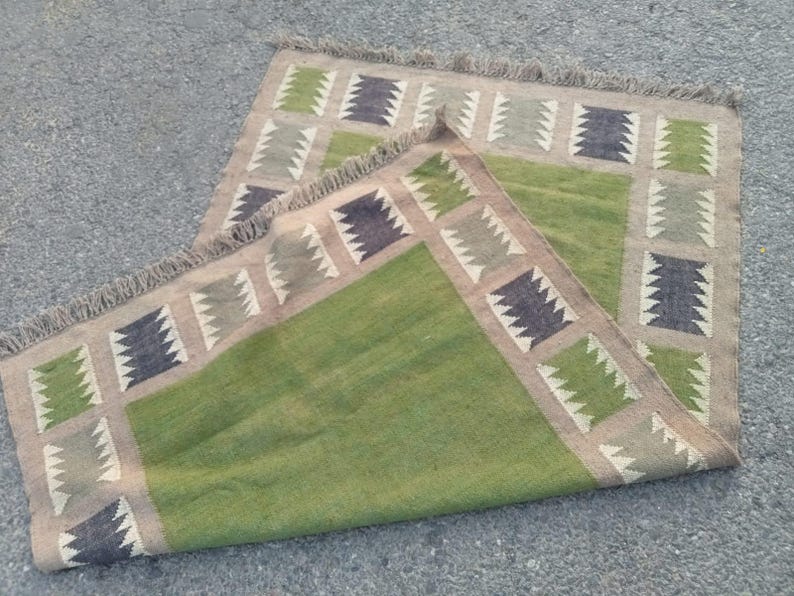 4x6 Ft Green Beige Wool Jute Kilim Rug,boho Home Decor Livingroom