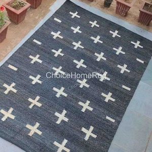 4x6 ft White Plus Black Hemp Jute Rug,Boho Home Decor Livingroom Bedroom Kitchen Rug,Custom Size Large Floor Area Hallway Rug,Handmade Rugs