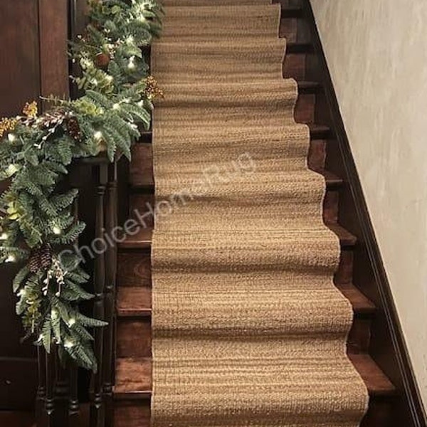 2 x 22 pieds tapis d'escalier en jute de chanvre beige naturel, tapis d'escalier en jute pour escalier bohème de décoration intérieure, tapis d'escalier indien de grande surface de taille personnalisée